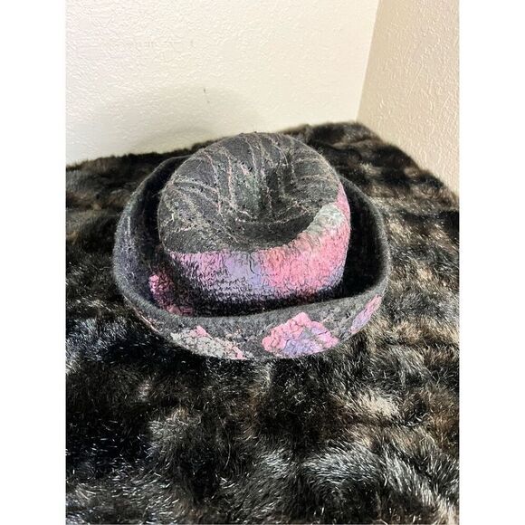 Hand-Felted Designer purple blackWool Brimmed Hat by Ruth Walker OOAK